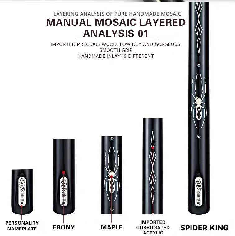 SLP Spider King 10mm 11.5mm Snooker Pool جديلة 3/4 سبليت جديلة مع نحت العنكبوت اليدوية السنوكر جديلة